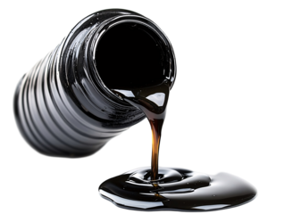 a black bottle with liquid pouring out