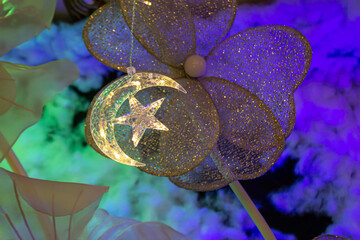 Close-Up Crystal Moon and Star Shaped Light Decoration
