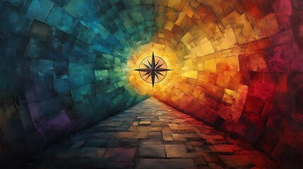Obraz premium Colorful compass wall art creative space digital artwork home decor
