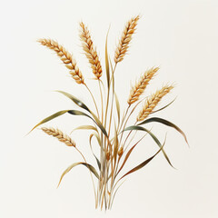 Fototapeta premium Elegant Arrangement of Golden Wheat Stalks with Delicate Green Leaves Against a Light Background, Perfect for Nature-inspired Decor and Agricultural Themes