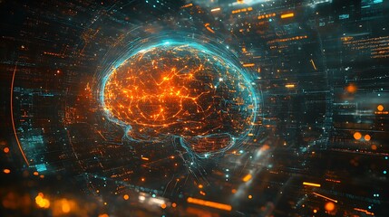 Obraz premium Ai brain visualization digital space abstract art technology close-up