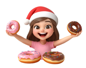 a cartoon girl holding donuts