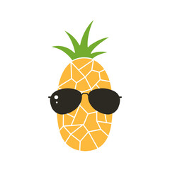 Cartoon pineapple with glasses. Exotic fruit in sunglasses.