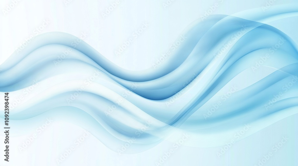 Poster abstract light blue background with smooth curves and soft wavy lines—minimalist vector illustration