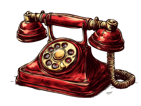a red telephone with a rotary dial