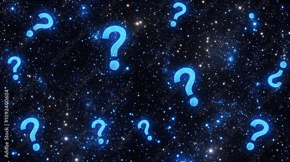 Poster a creative background of glowing question marks representing inquiry and curiosity