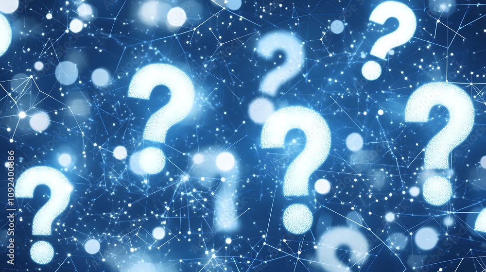 Poster a creative background of glowing question marks representing inquiry and curiosity