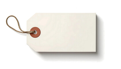 Blank White Paper Tag with Twine and Leather Loop on White Background. for Pricing, Labeling, Gifts, Promotions,  Various Creative Uses
