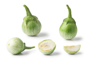 Group of Thai eggplants on white