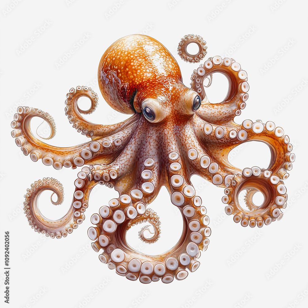 Poster detailed illustration of a colorful octopus displaying its tentacles, showing intricate patterns and