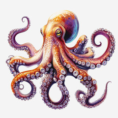 Obraz premium Colorful and Creative Octopus Illustration with Intricate Tentacles on a Clean Background for Nature and Marine Life Enthusiasts