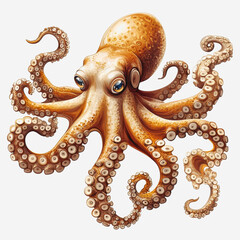 Fototapeta premium Realistic and Colorful Illustration of an Octopus with Intricate Detail in Its Tentacles and Body, Capturing Ocean Life and Marine Creativity