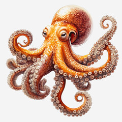 Obraz premium Vibrant Orange Octopus with Intricate Tentacles Showcasing Unique Texture and Detail in Underwater Environment for Marine Life Illustration