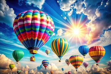 Fototapeta premium Nostalgic charm of colorful hot air balloons in vintage photos.