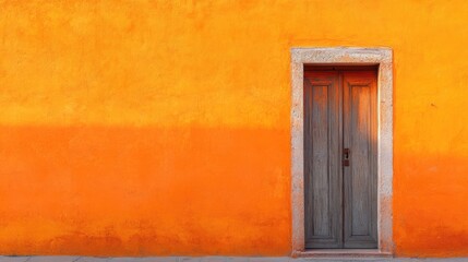 Minimalist Grey Door Framed by Vibrant Orange Wall Showcasing Abstract Textures and Color Gradation in a Contemporary Setting