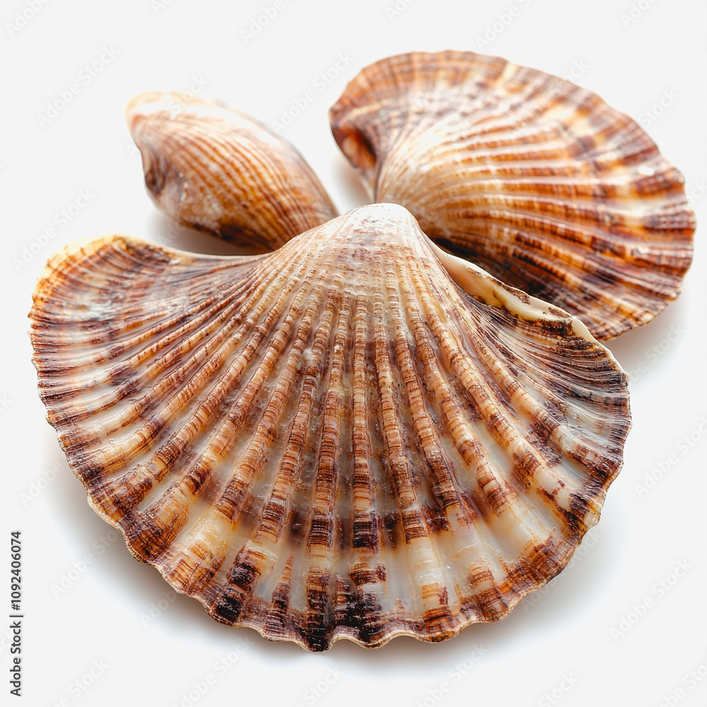 Aufkleber close-up view of beautifully patterned brown and cream scallop shells against a soft background perf