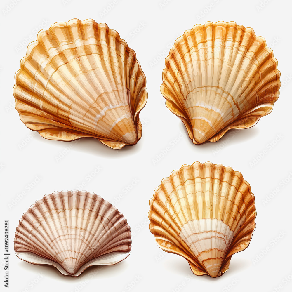 Poster beautifully detailed collection of various seashells on a light background showcasing unique shapes 