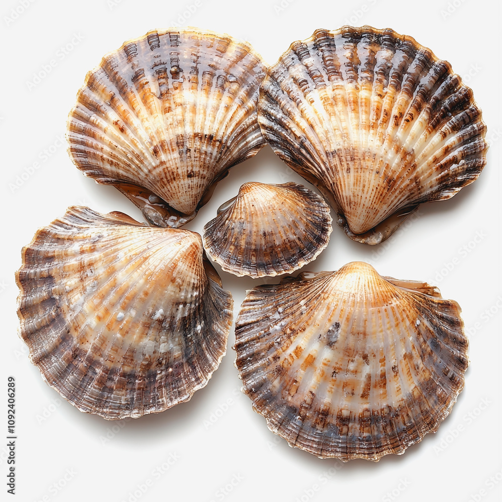 Aufkleber close-up view of assorted shells displaying natural patterns and textures, perfect for nature themes