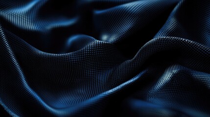 Naklejka premium Textured dark blue fabric with intricate folds and subtle holographic elements, creating an abstract, geometric backdrop with depth and visual interest.