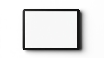 Tablet computer with a blank white screen positioned on a clean white background, perfect for showcasing designs or presentations.