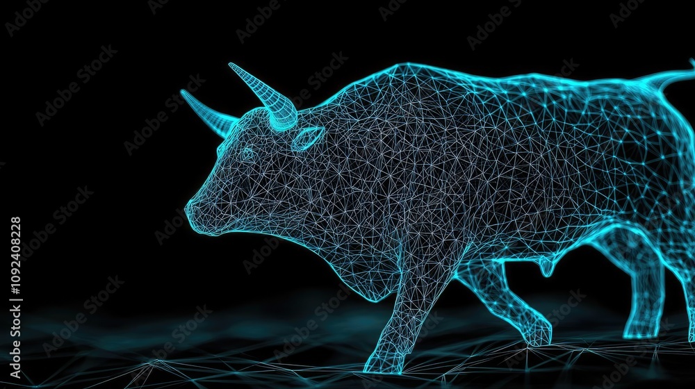Aufkleber digital representation of a bull in a wireframe style on a dark background.