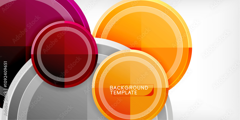 Poster abstract background - multicolored circles, trendy minimal geometric design, vector illustration
