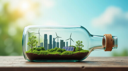 Eco-Friendly Skyline Encased: A Vision Of Urban Sustainability With Wind And Solar Power