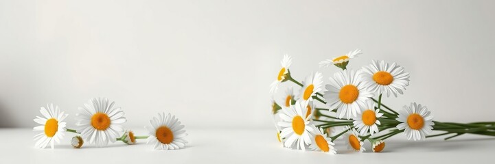 Fototapeta premium A stunning still life of fresh daisies against a soft and soothing background on a clean canvas, minimalist art, calm ambiance