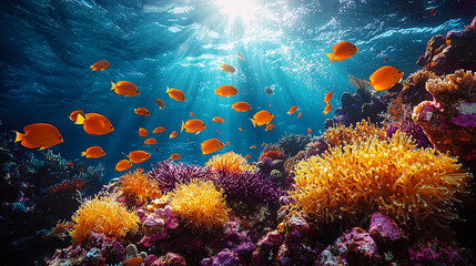 Obraz premium A marine ecology conference focusing on ocean conservation, with a close-up of floating fish, symbolizing the importance of protecting marine life and ecosystems.