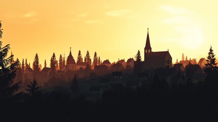 Obraz premium Sunset over fairytale village.