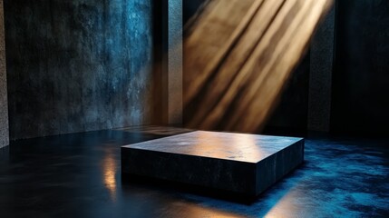 Fototapeta premium presentation polish platform background with light glow ,empty space, square product showcase template with glow light and rock background