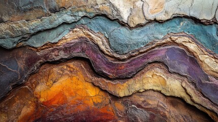 Obraz premium Colorful rock formations revealing vibrant textures and patterns in a natural slot canyon wall showcasing earthy tones and intricate layering.