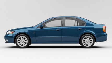 Obraz premium Blue Sedan Car Side View Isolated on White Background