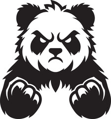 Fototapeta premium A black angry panda head silhouette design icon logo illustration isolated on white background