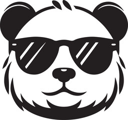 A black panda with sunglass silhouette design icon logo illustration isolated on white background