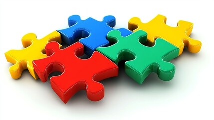 Fototapeta premium Flat Lay of Colorful Puzzle Pieces on a White Background: Bright and Vibrant Design.