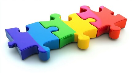 Obraz premium Flat Lay of Colorful Puzzle Pieces on a White Background: Bright and Vibrant Design.