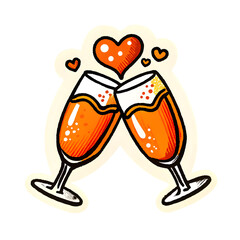 Obraz premium Hand-Drawn Champagne Glasses with Heart Bubbles. Perfect for: Valentine's Day, Weddings, Anniversaries, Celebrations