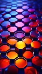 Obraz premium Abstract Hexagon Pattern Colorful, Shiny, Geometric, 3D, Gradient, Octagon, Digital, Design, Art. Generative AI