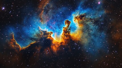 Fototapeta premium Vivid cosmic nebula illuminated by swirling galactic dust and vibrant colors, highlighting the beauty of the stellar universe.