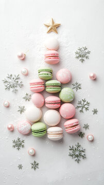 Festive Christmas photo. macaroon in the form of a Christmas tree.