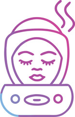 Facial Steamer Icon for Skincare Routine, Gradient line art illustration of a facial steamer with a person using it, symbolizing beauty, relaxation, and skincare treatments.
