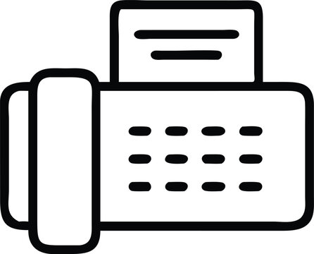 recommend clip art: Fax Machine Line Art Icon, Black and white line art illustration of a fax machine with buttons and paper, representing office equipment and communication technology.
                    