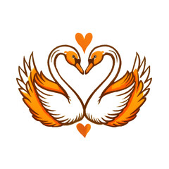 Fototapeta premium Hand-Drawn Swans Forming Heart Shape. Perfect for: Valentine's Day, Weddings, Anniversaries