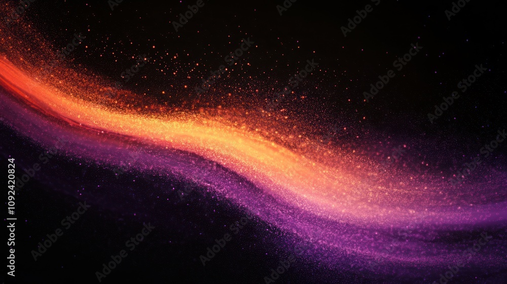 Poster a bright, grainy gradient background with purple and orange hues, creating abstract waves of color t