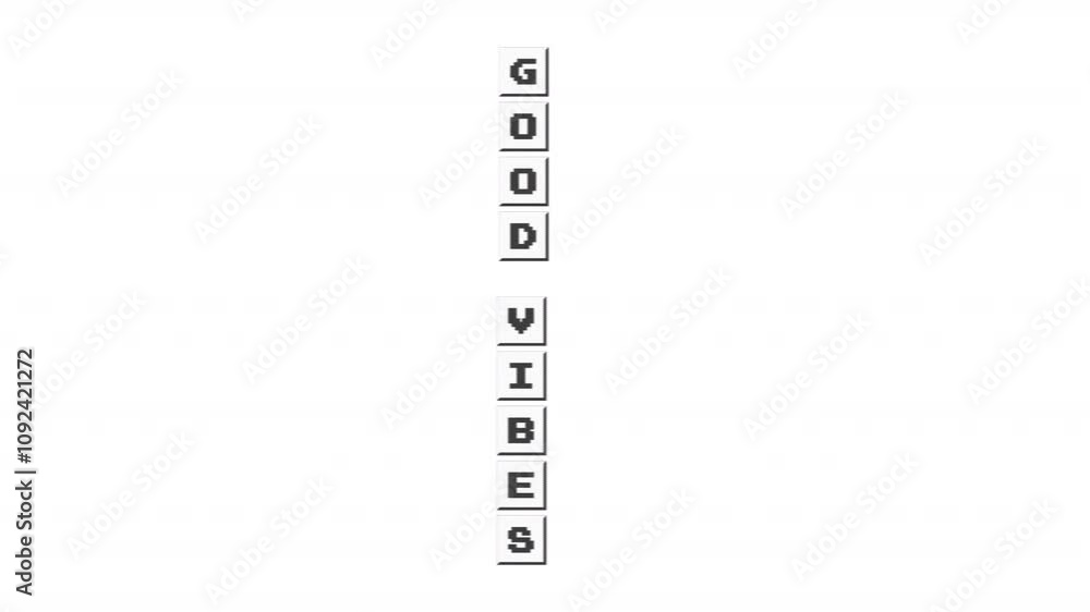 Poster animated good vibes inscription composed of keyboard buttons in y2k style with glitch effect. alpha 