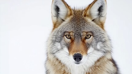 Obraz premium Coyote Portrait in Winter Wonderland Capturing the Majestic Beauty of Wildlife Against a Pristine Snowy Background