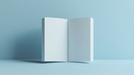 Vertical A4 booklet mockup showcasing an open design with blank pages set against a soft blue background, ideal for brochures or magazines.