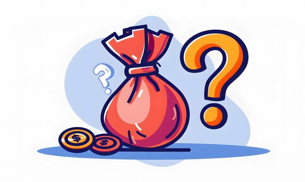 Money bag question mark, finance investment uncertainty doubt planning illustration