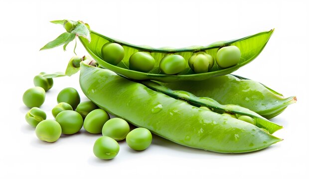 Peas in pea pods white background, healthy vegetable green food nutritious harvest